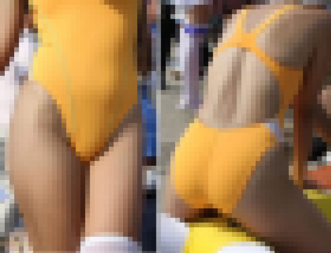 【高画質写真】ムッチムチハイレグイエロー競泳水着レイヤー!コミケ会場で馬乗り騎乗位!? SC05-B
