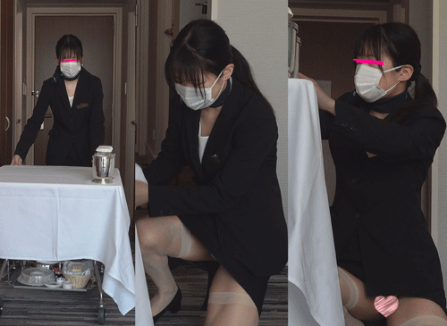 【ホテルウーマン2名】見せつけてるのかと思える程に大開脚!鼠径部から覗くパンツの隙間に大興奮でした